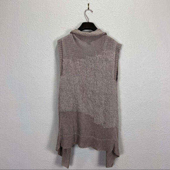 Theory Women's Tan Sleeveless Open Front Draped Cotton Knit Cardigan, M - Picture 2 of 7